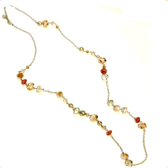 LOFT Long Beaded Station Necklace Amber Warm Tones NWT - Picture 7 of 9